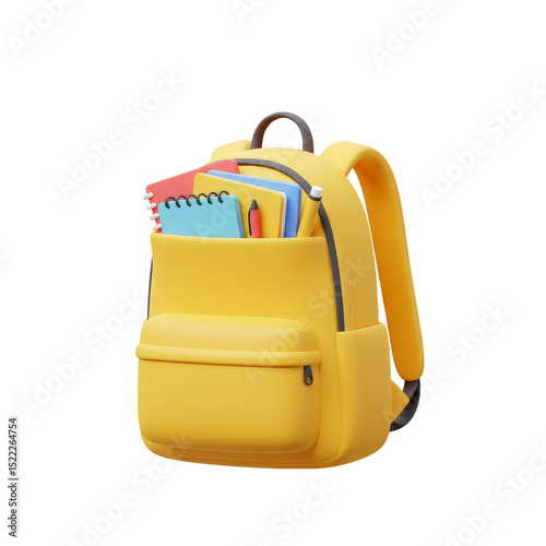 Illustration of Yellow Backpack with Notebooks School Supplies in 3D Render