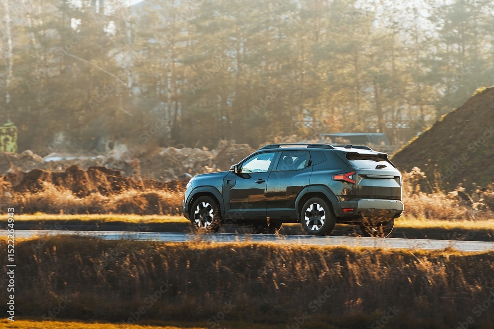 Fototapeta premium Luxury vehicle driving through countryside