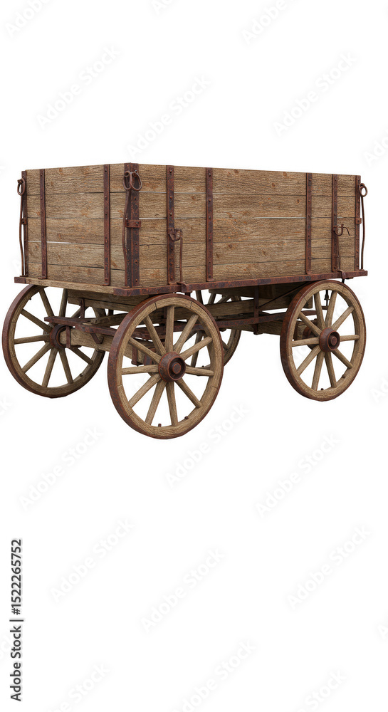 Fototapeta premium Isolated Illustration of Rustic Wooden Wagon Cart with Wheels Transport