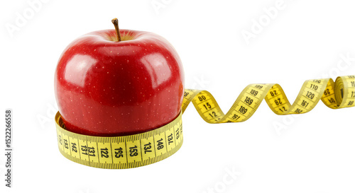 Isolated Image of Red Apple and Measuring Tape On Transparent Background