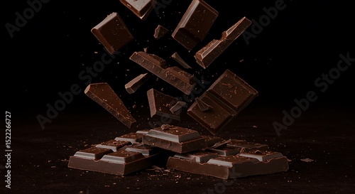 Dark Chocolate Pieces Falling A Deliciously Rich Image