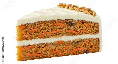 Illustration Slice of Carrot Cake with Cream Cheese Icing and Walnuts