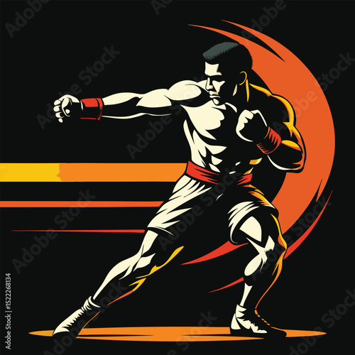 Illustration of boxing athlete in action sports and fitness