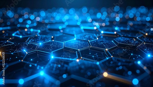 Abstract Hexagonal Network Digital Security, Data Protection, and Cyber Defense Visualization