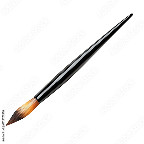 An artist's paintbrush, poised for creation, showcases a glossy black handle and natural bristles. It's a symbol of artistry and creative expression.