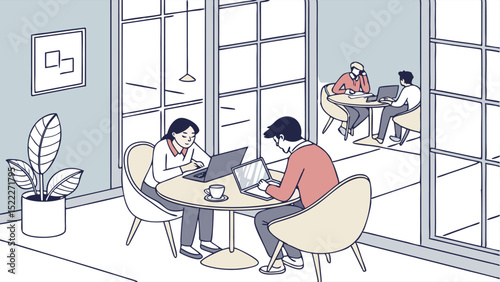 Workshop Session in Coworking Room – Collaborative Learning Vector Illustration