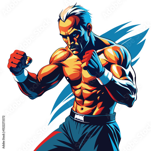 Boxer fighter illustration strong man muscular artwork sport