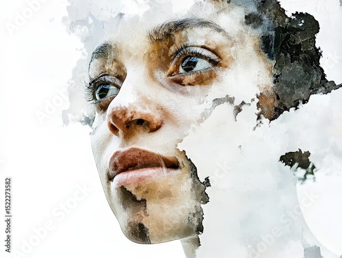 Person Concealing a Smile Against a Soft, White Background