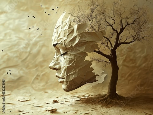 Creative Paper Art Blending Human Form and Nature Elements