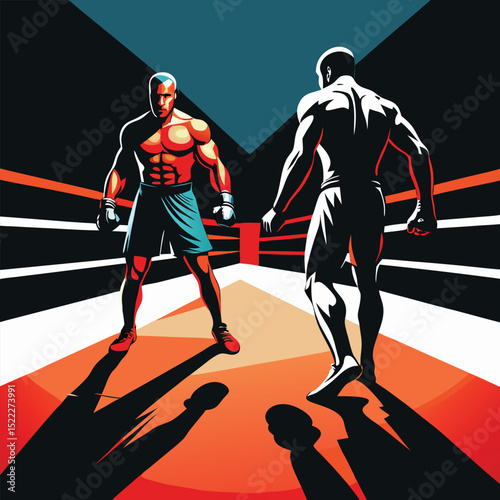 Boxing match illustration of two fighters in the ring art