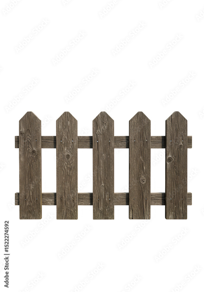 Obraz premium Isolated Rustic Brown Picket Wood Fence Panel On Transparent Background