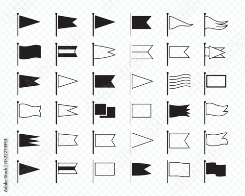 Flag Icon Set Vector Collection Black and White Silhouettes