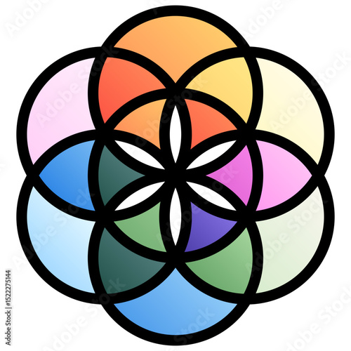 Seed of life. Editable vector icon, coloured with outlined stroke.