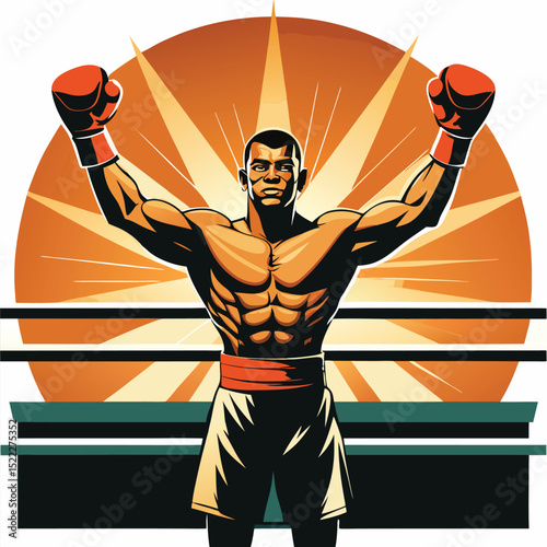Boxing champion victorious fighter celebration sport art