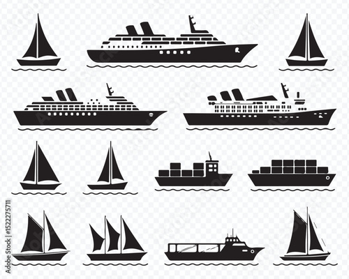 Marine transport icons with cruise ships cargo vessels and boats Vector