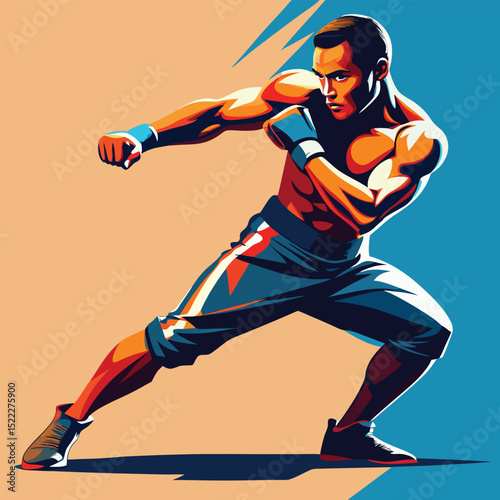 Illustration of muscular man boxing training fitness workout