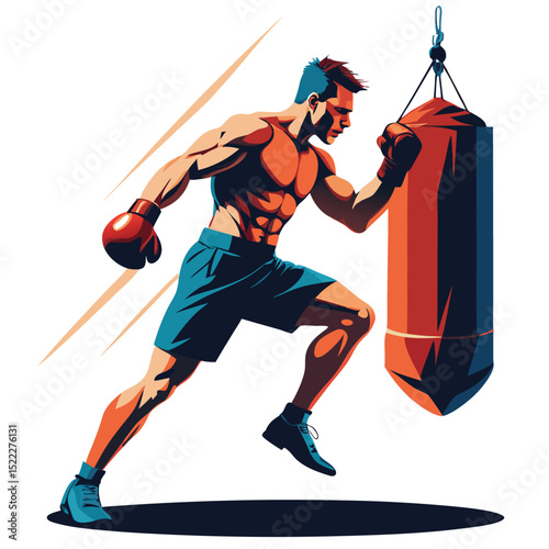 Boxing training with punching bag fitness and workout sport