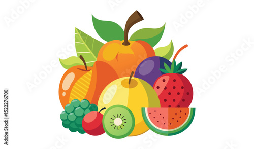 Assorted fresh fruits colorful illustration