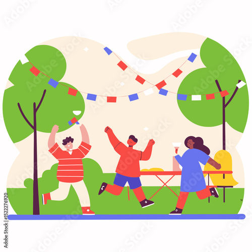 Picnic family United States National Day Minimal Vector