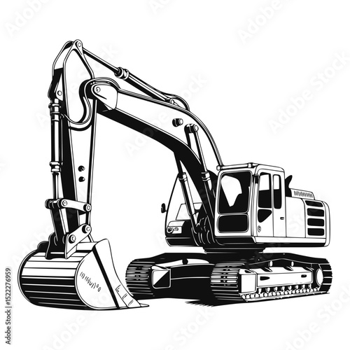 Powerful Excavator in Monochrome Illustration