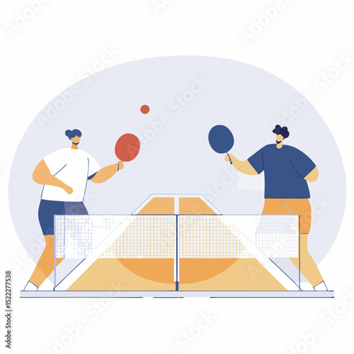 Table Tennis Doubles Match – Indoor Sports Theme. Designed in a minimal and modern style, ideal for sports graphics, educational materials, and event branding.