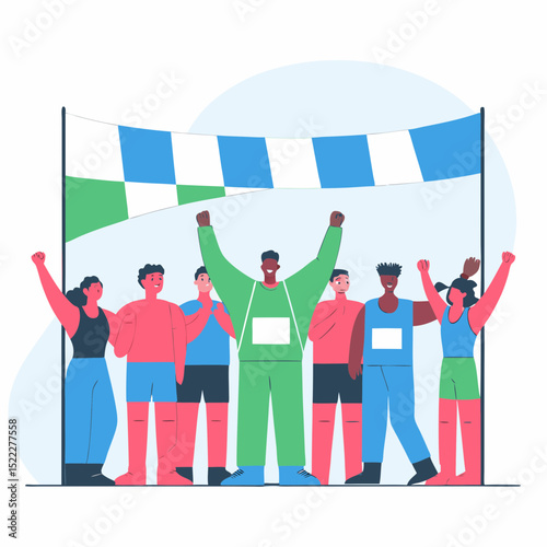 Vector illustration of a group of marathon runners lined up at the starting line. This artwork captures the energy, excitement, and diversity of participants before the race begins.