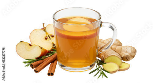 Isolated Transparent Background of Apple Cider with Ginger and Cinnamon