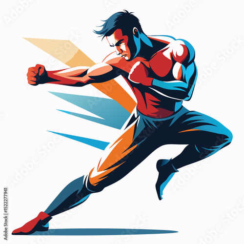 Athletic man boxing training fitness exercise workout vector