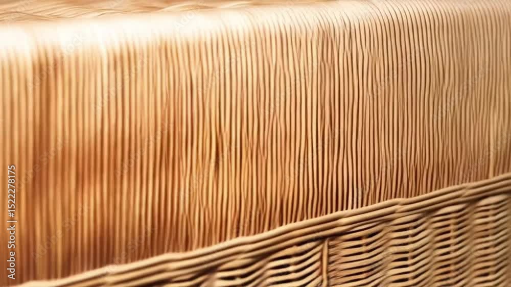 Close up of woven wicker material showing texture and pattern in a warm brown color tone background texture video