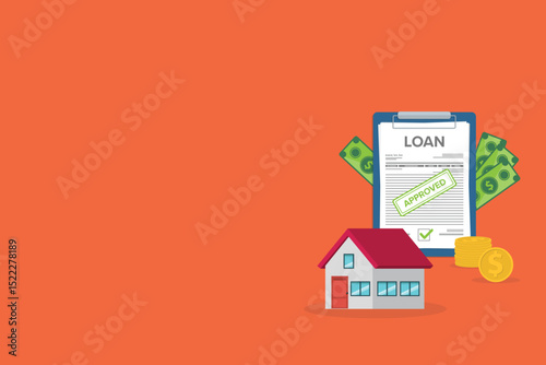 House bank credit approved . Finance management. Loan agreement. Mortgage money credit. Loan disbursement, quick loan service, easy credit.	
