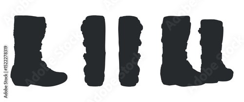 Winter rubber boots silhouette vector set from different angles.