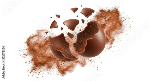 Isolated Transparent Background of Chocolate Egg with Brown Explosion