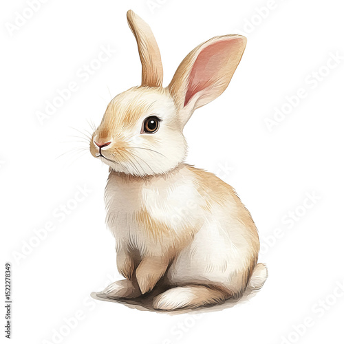 Watercolor bunny illustration, a delicate artwork that captures the essence of springtime joy and childlike wonder.