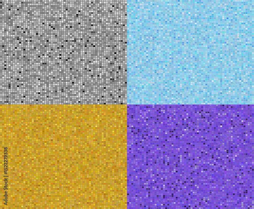 Fototapeta premium Four seamless textures imitating disco ball surface in silver, blue, gold and purple.