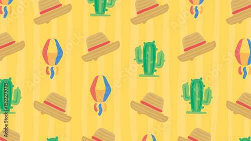 Background and banner decorated with pattern of Festa Junina.Yellow striped pattern.Horizontal,wide version.