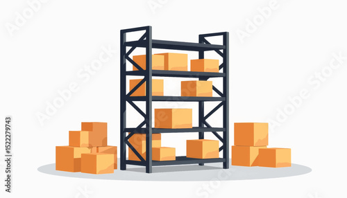 Minimalist warehouse rack with stacked boxes, industrial efficiency