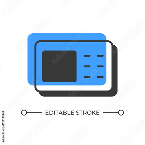 Intercom panel offset shadow line icon. Entry security electronic equipment. Device protecting door of facility. Bold outline symbol with solid blue fill. Modern flat illustration. Editable stroke