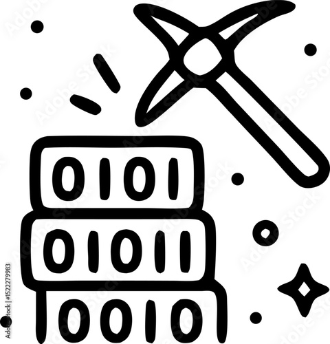 Technology revealing digital mining secrets with a pickaxe. Suitable for tech blogs, cryptocurrency websites, and digital mining industry presentations.