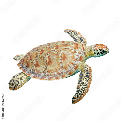 Isolated Transparent Background of Sea Turtle Reptile Swimming in Ocean