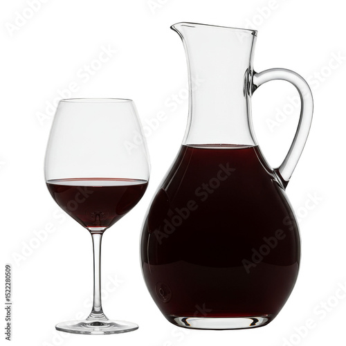 Isolated Transparent Background of Red Wine Decanter and Glassware
