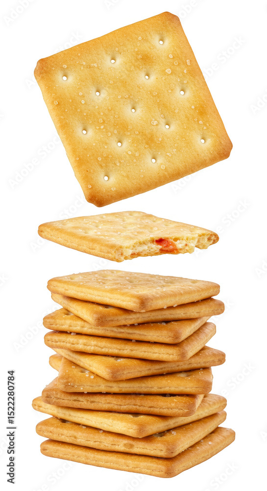 Fototapeta premium Isolated Transparent Background of Stacked Golden Crispy Cracker Snacks