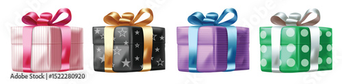 Elegant gift box clipart set isolated in white background, Giftbox elegant design use for any event like Birthday, anniversary, Christmas and Valentines day. Vector illustration.