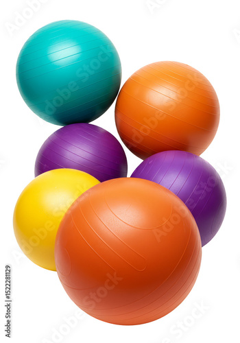 Isolated Transparent Background of Colorful Exercise Balls in Gym