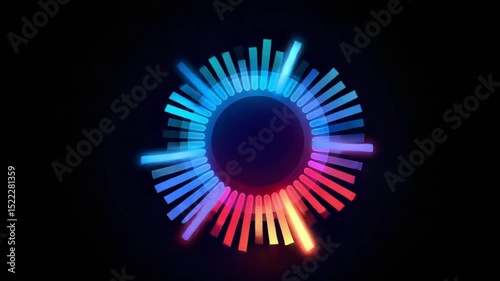 Vibrant Circular Equalizer Animation Abstract Colorful Glowing Bars Rotating Motion Graphics Background