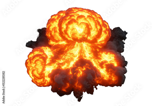 Isolated Transparent Background of Fiery Explosion with Orange Smoke