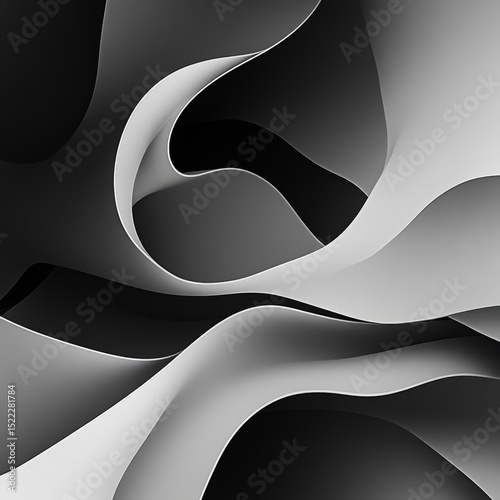 A black and white image of an abstract, organic shape with flowing  that it is made from multipuld be a deep gto accentuate the shapes.