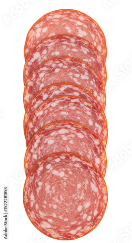 Isolated Transparent Background Stack of Salami Round Meat Slices Food