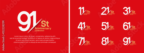 set of anniversary logo style with slash. vector design white color for celebration