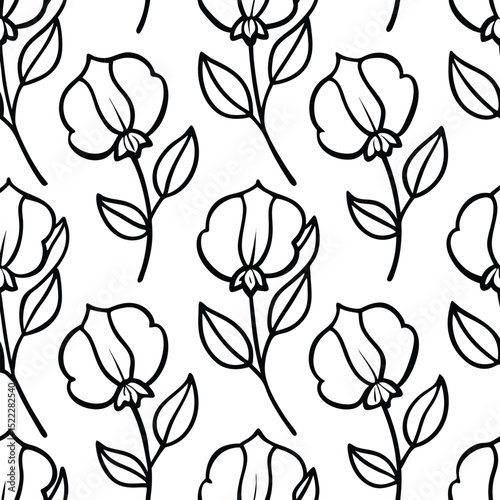 Vector Sweet Pea Flowers Seamless Pattern – Delicate Floral Repeat Design for Fabric and Decor