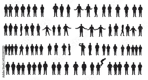 An array of silhouetted individuals, each one a unique representation of humanity, offers a striking depiction of diverse forms, showcasing both individual and collective presence. 